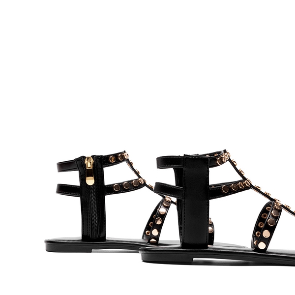 Studded Gladiator Sandals - BLACK - 7